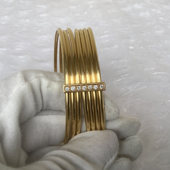 Rare Vintage Gucci Solid 18k Gold Diamond Bangles Bracelet Preowned Condition - Picture 3 of 16